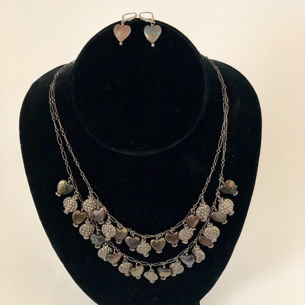 Double strand heart with matching drop earrings